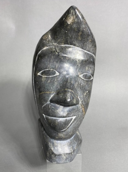 Large Size Inuit Carved Head Figure Soapstone 11" Identified Maker