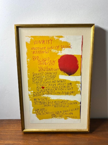 Screen print - Sunkist - Sister Corita Kent - Framed - Signed
