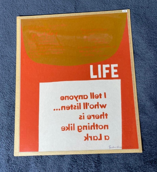 Original Screen Print Sister Mary Corita - "Life" - Rare