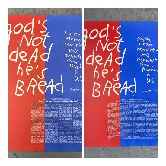 Two Sister Mary Corita Screen Prints - God's Not Dead He's Bread - 1968