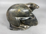 Vintage Inuit Tribal Carved Soapstone Seal Signed