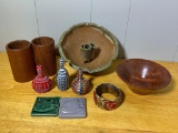 Signed Pieces - Pottery Items, Small Art Glass Bottles & Wooden Pieces