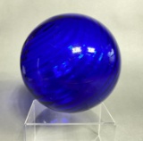 Vintage Art Glass Piece Blue Swirl Ball Unsigned