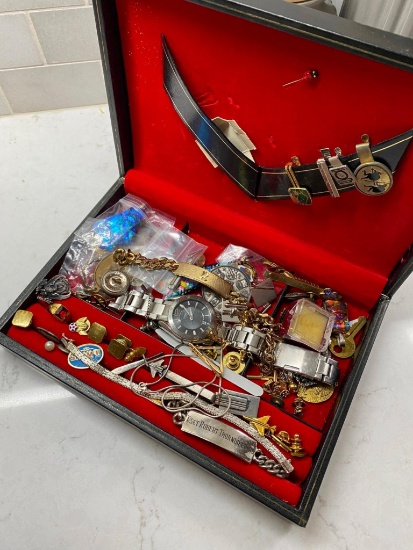 Jewelry Box Full of Men's Jewelry, 63.6 grams sterling silver, military pins and more
