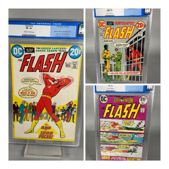 3 The Flash, #218 5.5 10-11/72, #219 7.0 12/72-1/73, #223 7.5 9-10/73 CGC Universal Grade Marvel