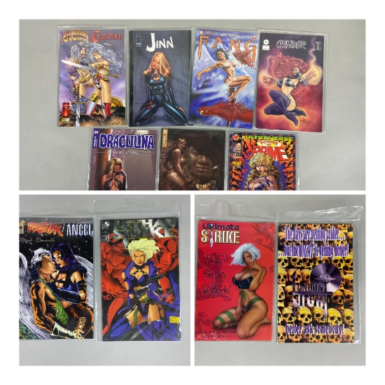 9 Adult Comic Books including Jinn, Fang, Sheena, Cynder, Draculina, Lethal Strike & More