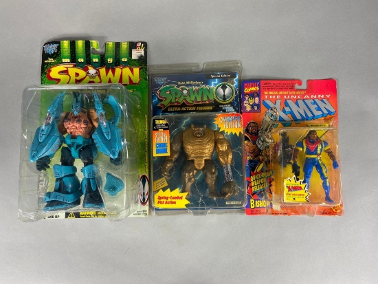 3 Vintage Action Figure Toys including 2 McFarlane Spawn & X-Men Toy