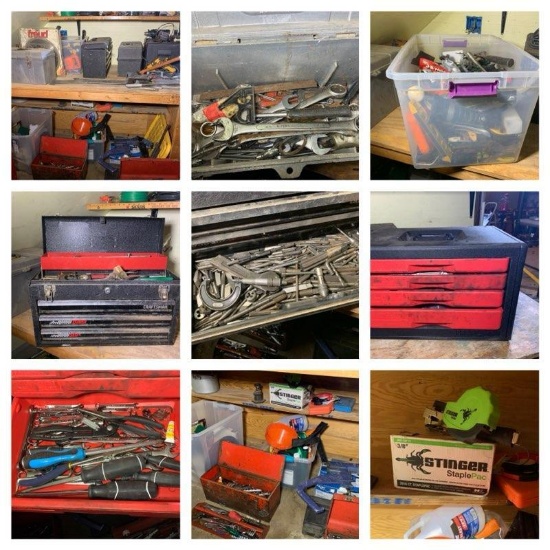 Garage Area Contents Lot - Tool Boxes, Tools, Buffer, Stinger Stapler & More