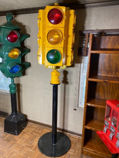 Vintage Four-Way Traffic Stop Light on Stand Metal Body