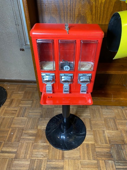 Metal three bin 25 cent Candy Coin Op Vending Machine
