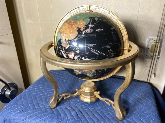 Vintage Globe Set with Hard Stones in Brass Mount with Compass