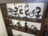 Two Shelves of Welded Metal Art Figures Band, Bicycles