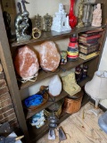 Four Shelf Lots of Items + Lamp, Welded Metal Art Scuba Man
