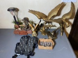 Group Lot of Decorative Items Including Brass Eagles