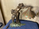 Vintage Lamp Peacock Feathers All Resin