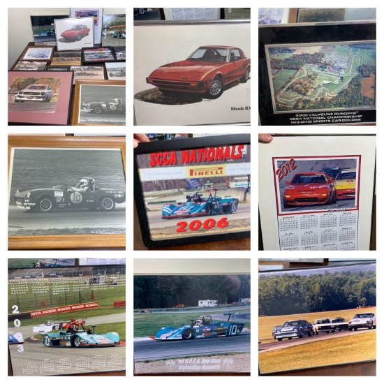 Vintage Framed Racing Photographs from Mid-Ohio Raceway, SCCA Nationals & Car Calendars