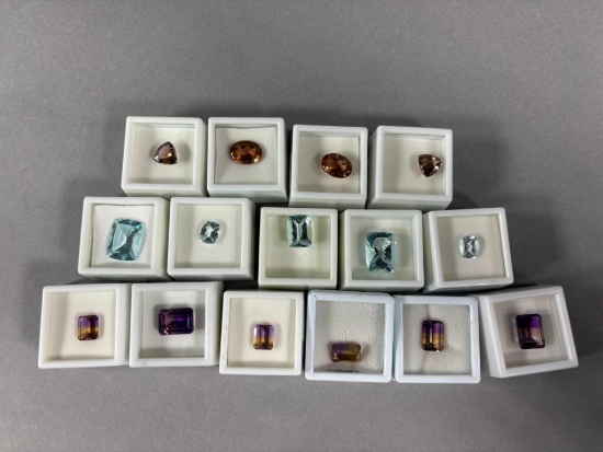 Group Lot of 15 Faceted Cut Gemstones for Jewelry Unheated Aqua, Ametrine, Zandrite Sim