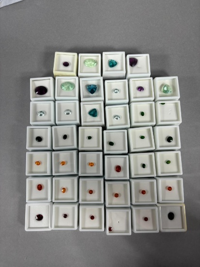 Large Lot of 40 Faceted Gemstones Aqua, Spessartine, Garnet, Diopside, Fluorite etc