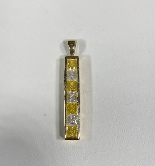 14k Gold & Gem Set Pendant Yellow Citrine Clear Sapphire