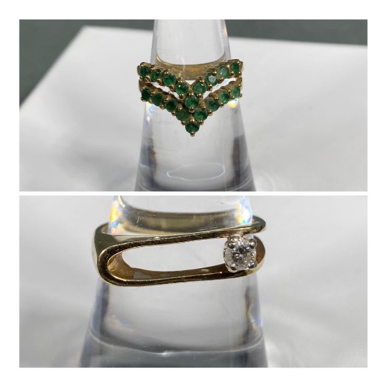 Two Rings - 10k Gold Emerald Ring 3.1 grams, 14k Gold Diamond Ring 4.3 grams
