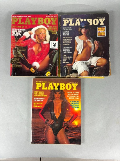 3 Vintage 1977 Playboys Magazines
