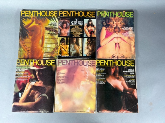 6 Vintage 1973, 1974, and 1975s Penthouse Magazines