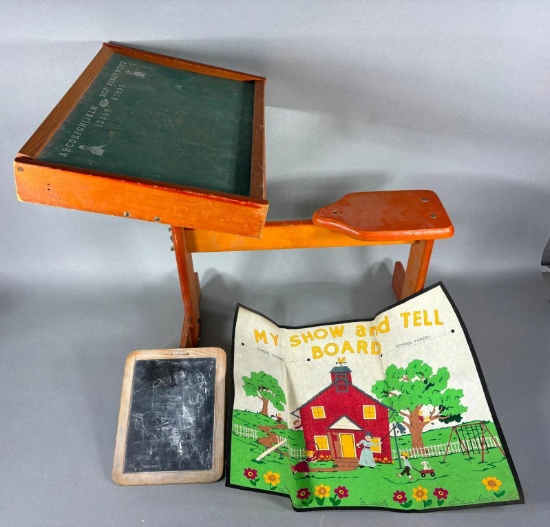 Vintage School Desk, Small Black Board, Show and Tell
