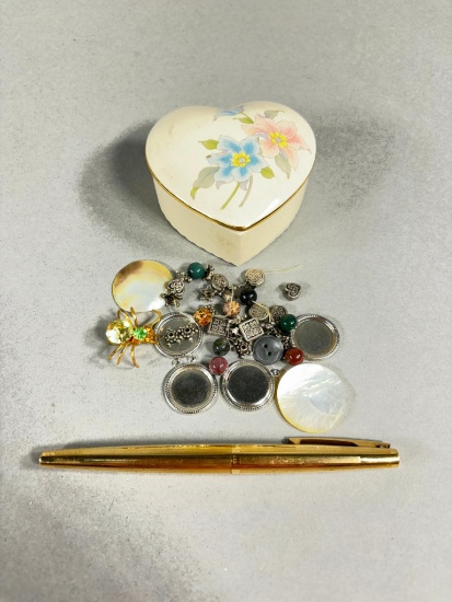 Gold Filled Pen, Trinket Box, Costume Jewelry