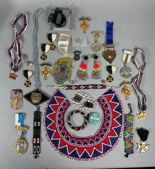 Masonic Medals, Native American Type Beaded Items, Fraternal Medals