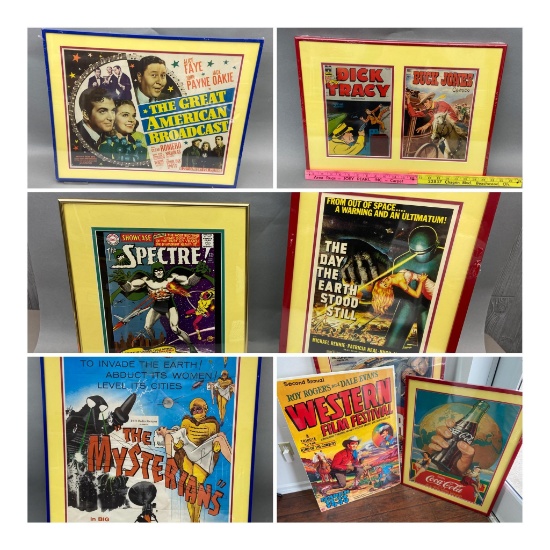 Group Lot of Framed Movie Posters, Advertising & More