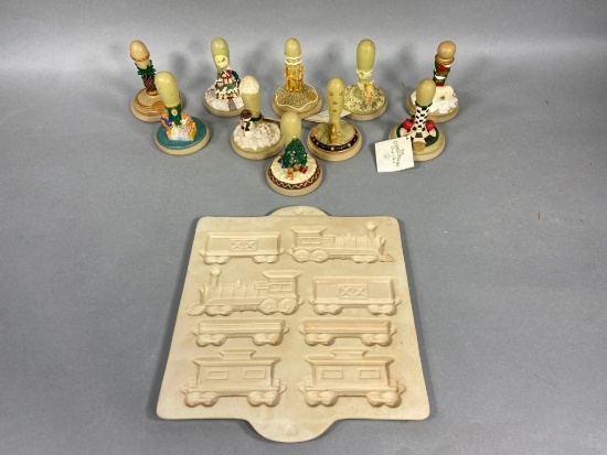 11 Vintage Cookie Molds and Cookie Mold Tray including Christmas Ones, Angels, Trains, and More