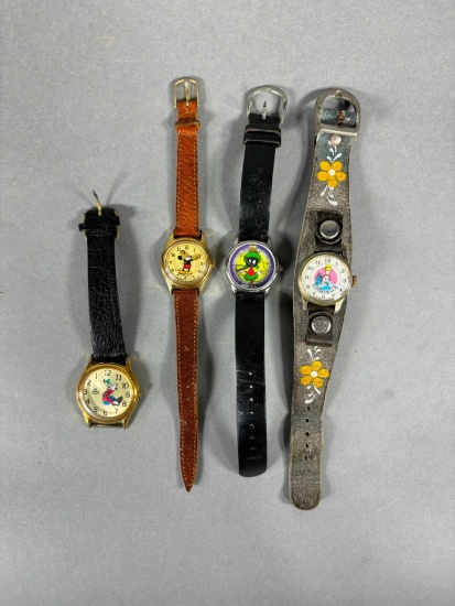 4 Vintage Watches including Mickey Mouse, Goofy, Cinderella, and Marvin The Martian