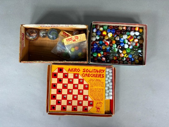 Antique Marbles - Early German, Swirls Plus Akro Checkers