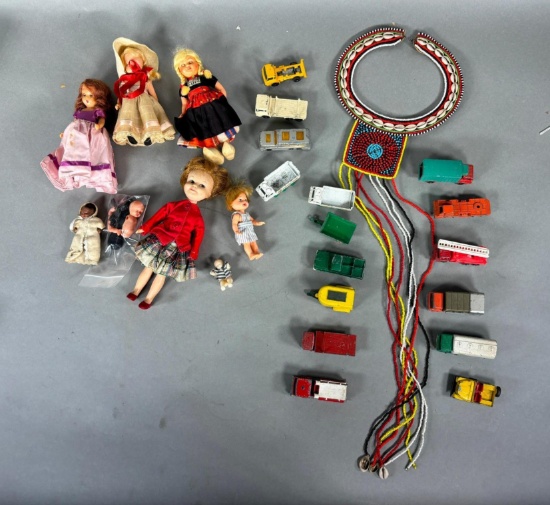 Group Lot of Vintage Toys Tolls, Cars, Native American Beaded Piece