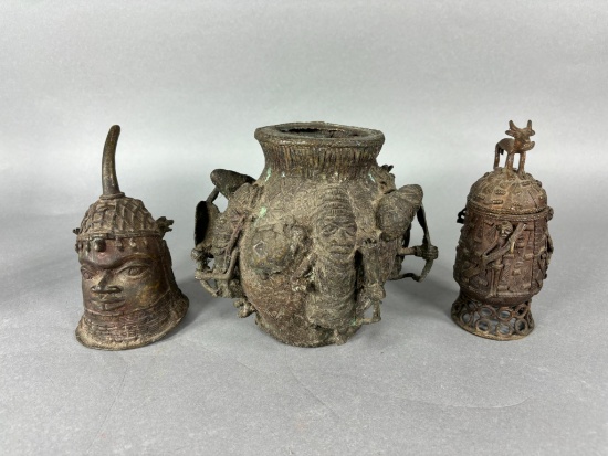 Group Lot of Unusual African Benin Bronze Containers