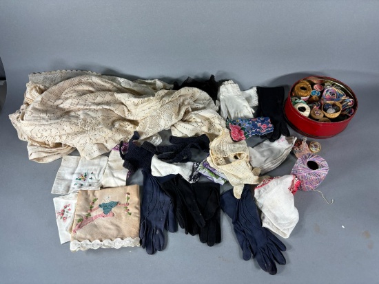 Group Lot of Vintage Linens and Sewing
