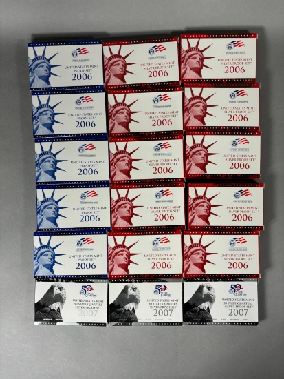 18 US Mint Proof Sets - 11 Are Silver Sets 5 Are Not