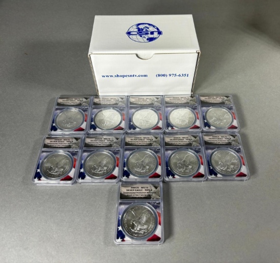 Group Lot of 11 US Silver Dollar Coins ANACS Graded