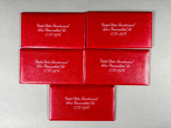 (5) US Mint Bicentennial Silver Uncirculated Sets 1776-1976 40% Silver