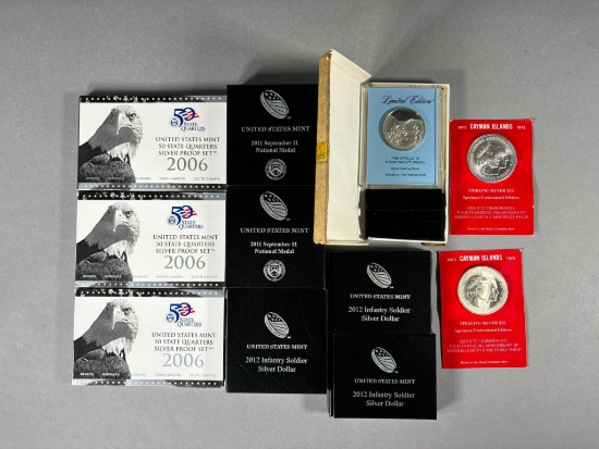 Group Lot of Silver Dollar Coins, Sets, Medals