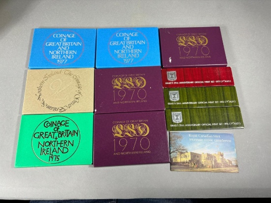 Group Lot of English Foreign Coin Sets including Silver