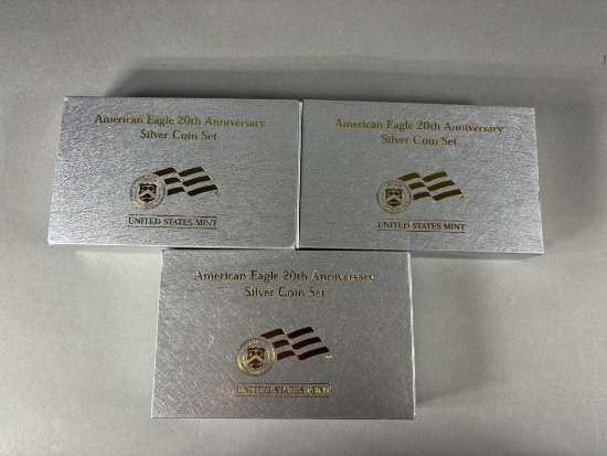 Group of 3 US Mint American Eagle 20th Anniv Silver Coin Sets