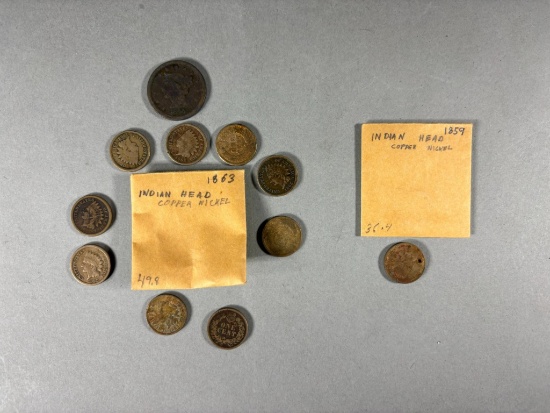 9 1863 Indian Head Pennies, 1859 Indian Head, Large Cent