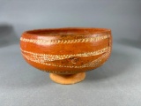 Pre Columbian Painted Pottery Footed Bowl Incised Decoration