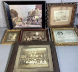 Group of Vintage Photographs, Vintage Birth Certificate and Framed Art
