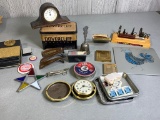Group Lot Antique Smalls Stamps, Wood Carvings, Eastern Star, Radio and More