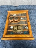 Cabinet of Vintage Glassware, Salts, Inkwells