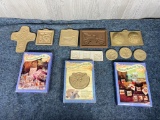 9 Vintage Cookie Molds and 3 Handcast Tags and Ornament