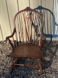 Antique Wooden Rocking Chair Bow Back Braced