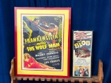 Two Vintage Movie Posters in Frames The Blob, Frankenstein Meets Wolf Man